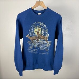 Vintage 80’s 90’s Deer Outdoor Nature Jerzees Crewneck Sweatshirt Size Large